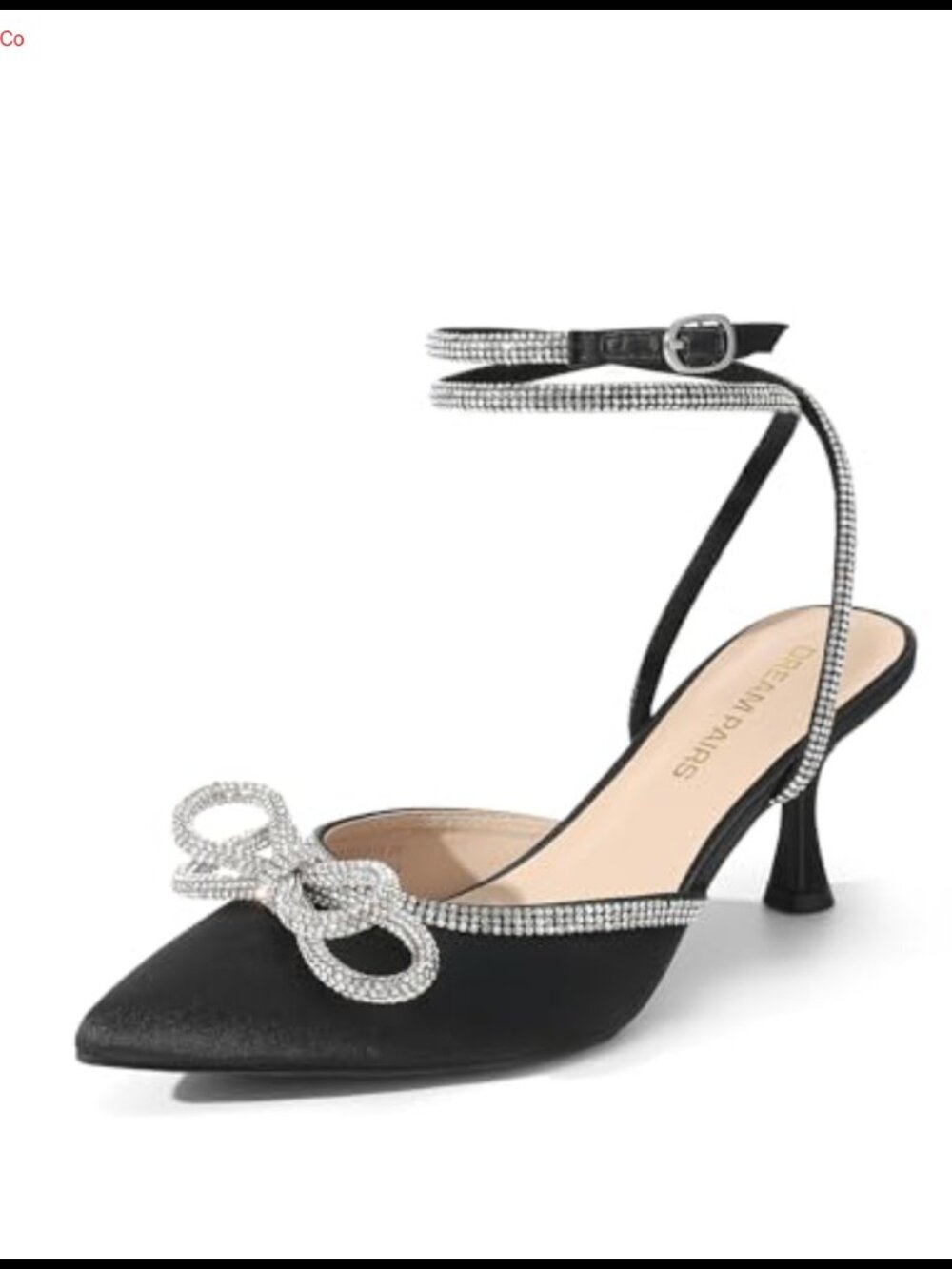 Rhinestone Bow Ankle Strap Kitten Heel Satin Formal Pumps